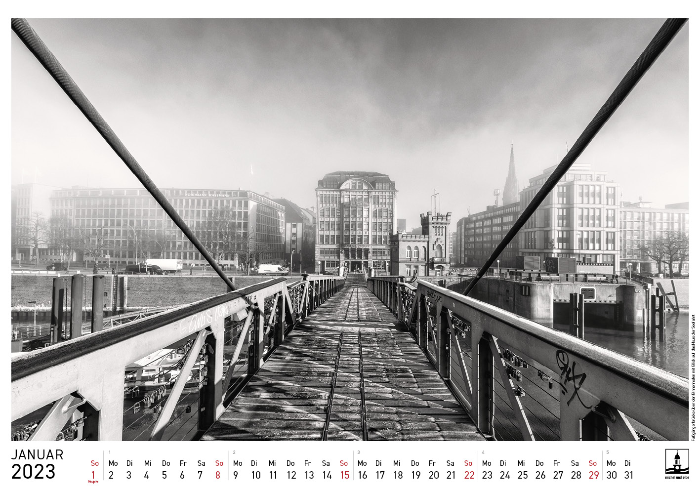 Hamburg Kalender SW 2023 michel und elbe