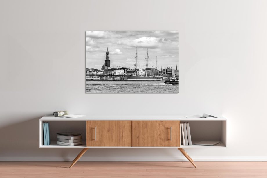 LSW108 Rickmer Rickmers Hafenpanorama Hamburg-Bild auf Leinwand Acrylglas Dibond Sideboard