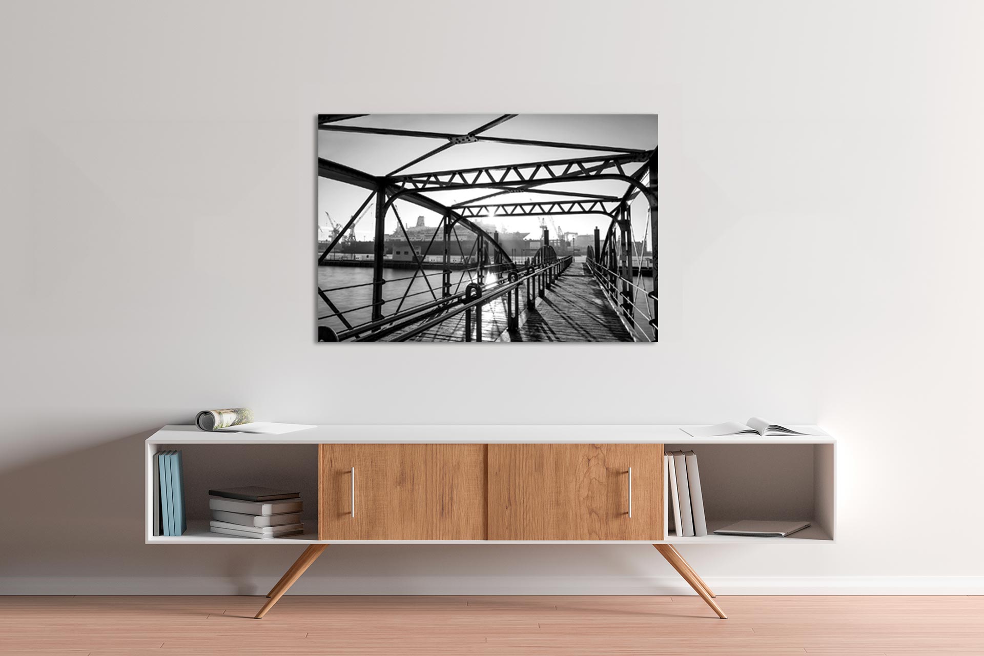 LSW111 Fischmarkt Brücke Hamburg-Bild auf Leinwand Acrylglas Dibond Sideboard
