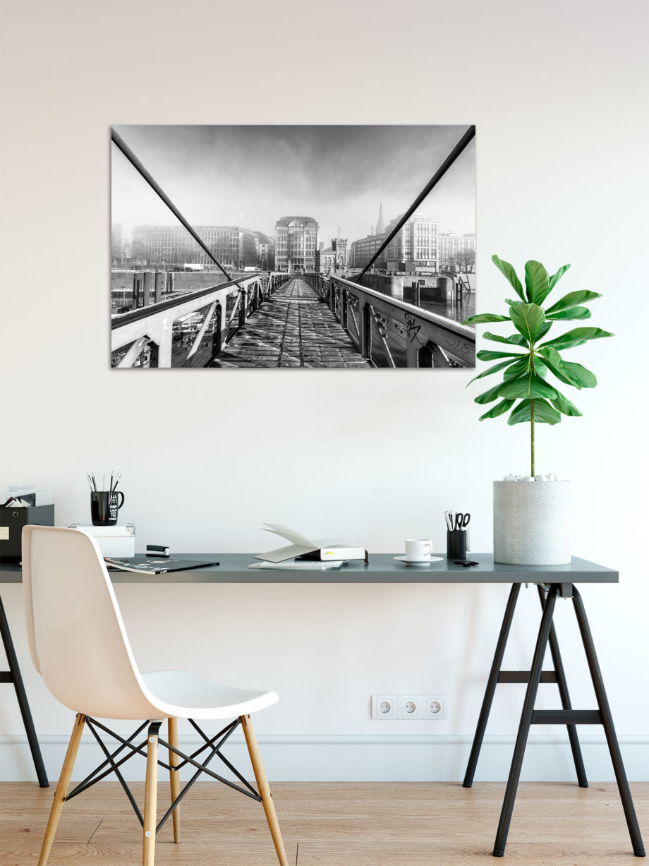 LSW112 Kibbelstegbrücke Hamburg-Bild auf Leinwand Acrylglas Dibond Büro