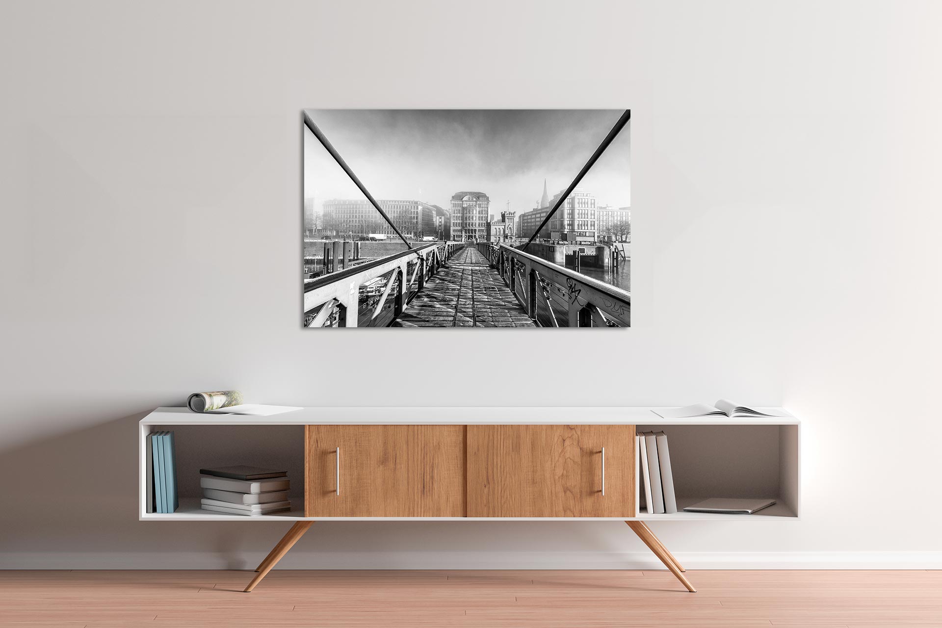 LSW112 Kibbelstegbrücke Hamburg-Bild auf Leinwand Acrylglas Dibond Sideboard